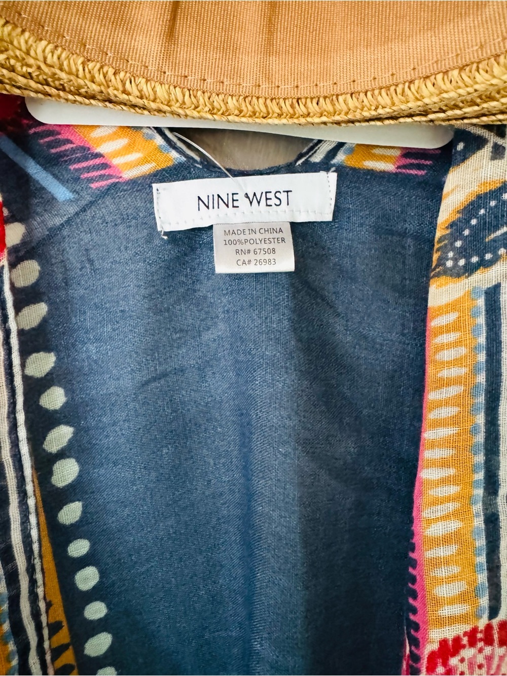 NWT Nine West Multicolor Printed Open-Front Matching Ruana and Panama Hat - Picture 2 of 11